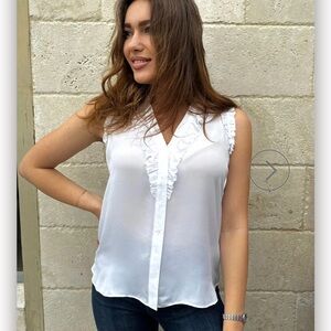 GO BY GO SILK Spring Soiree Cream Ruffle Blouse NWT Women’s Small